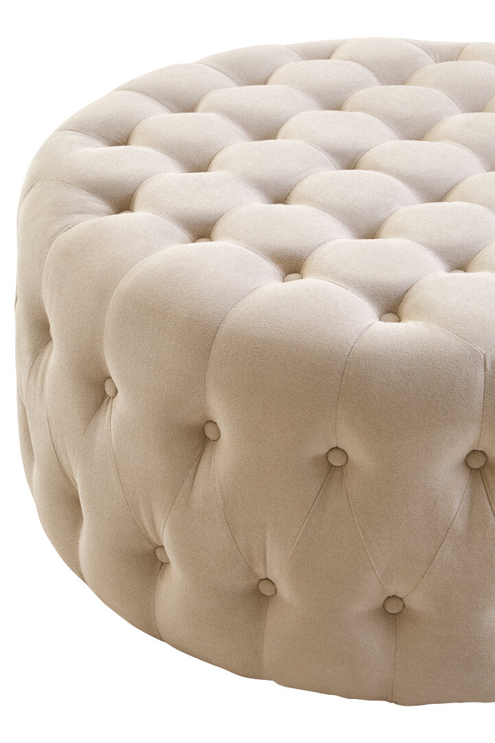 Harper Beige Velvet Round Tufted Footstool