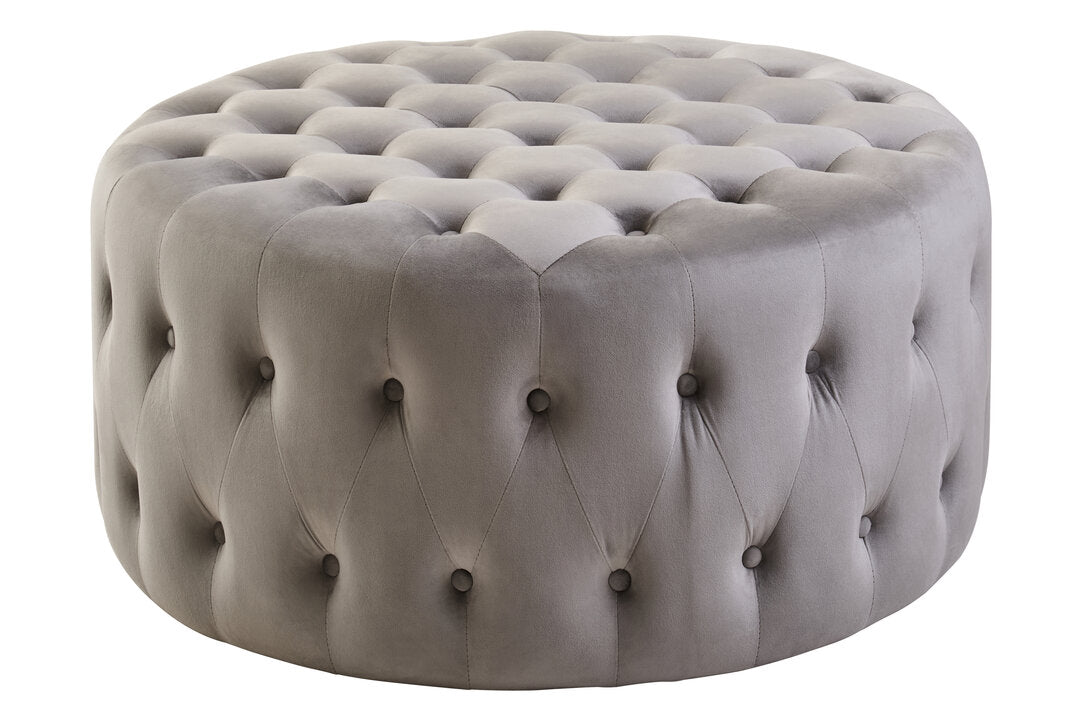 Harper Grey Velvet Round Tufted Footstool