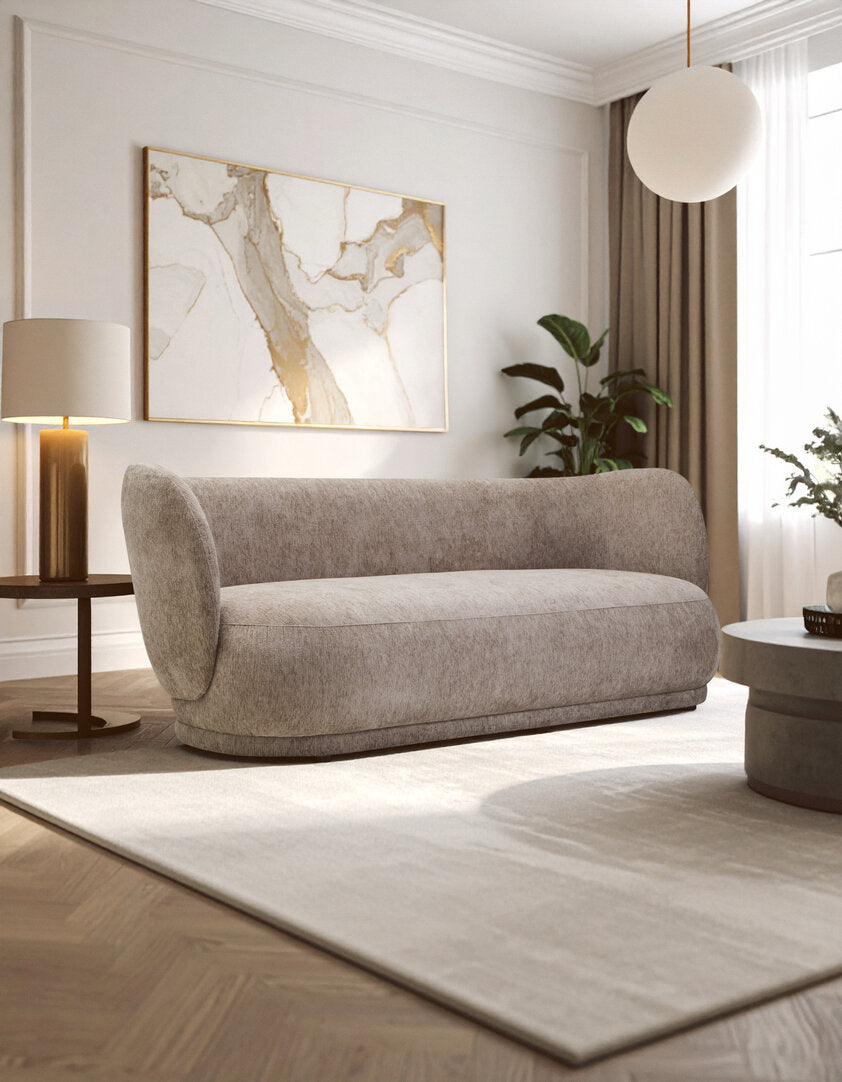 Hamptons Deep Stone Chenille Curved Three Seater Sofa