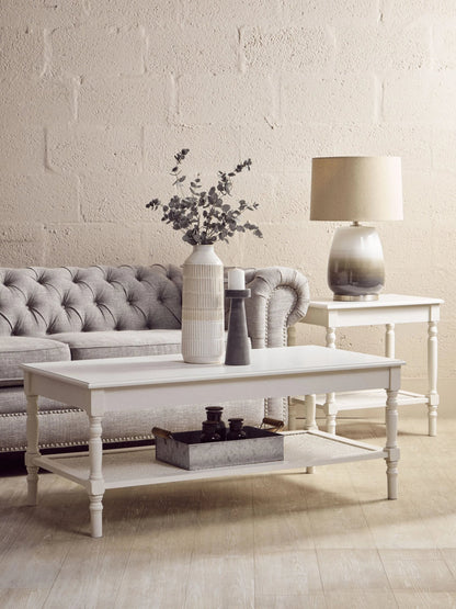 Heirloom White Wooden Side Table with Lower Shelf