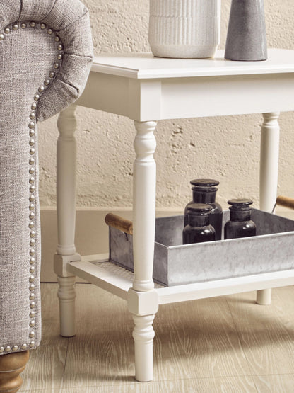 Heirloom White Wooden Side Table with Lower Shelf