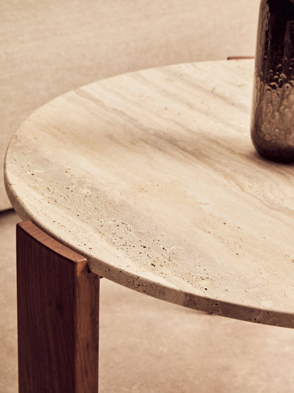 Iberia Travertine and Acacia Wood Large Coffee Table