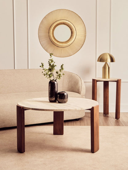 Iberia Travertine and Acacia Wood Large Coffee Table