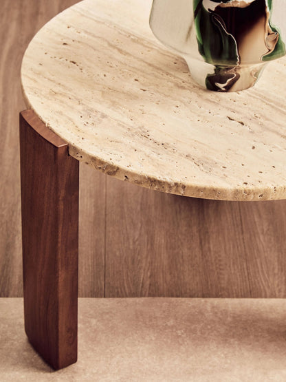 Iberia Travertine and Acacia Wood Small Coffee Table