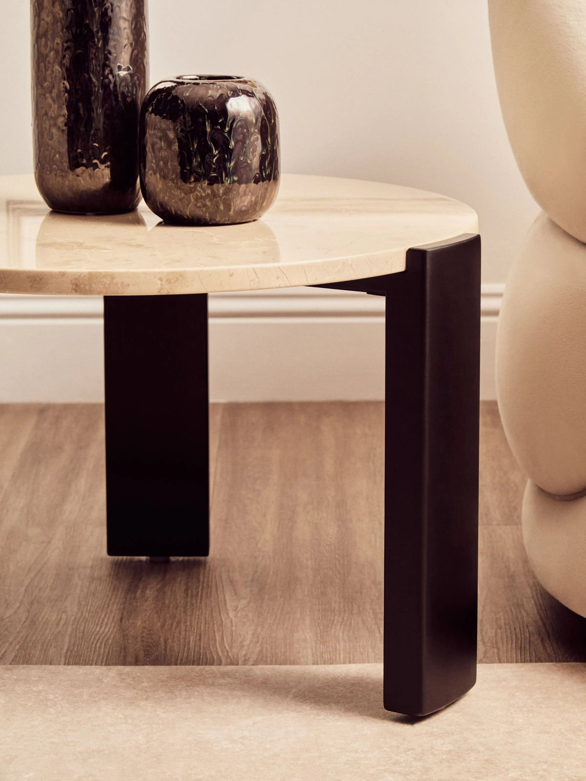 Iberia Cream Marble and Black Acacia Wood Small Coffee Table