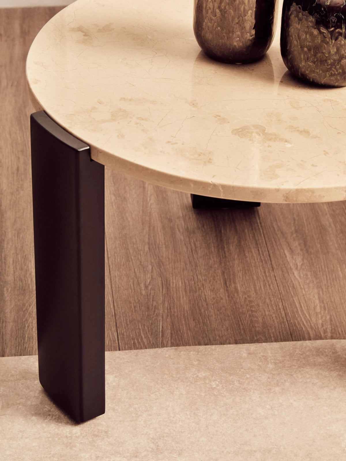Iberia Cream Marble and Black Acacia Wood Small Coffee Table