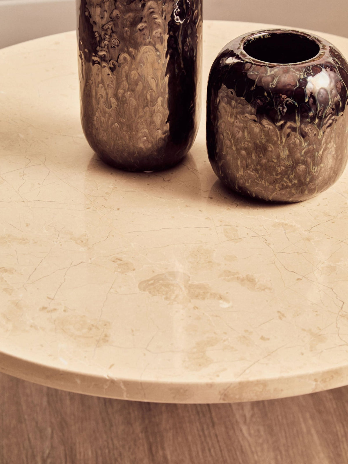 Iberia Cream Marble and Black Acacia Wood Small Coffee Table