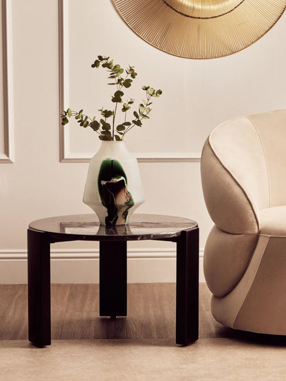 Iberia Black Marble and Acacia Wood Small Coffee Table