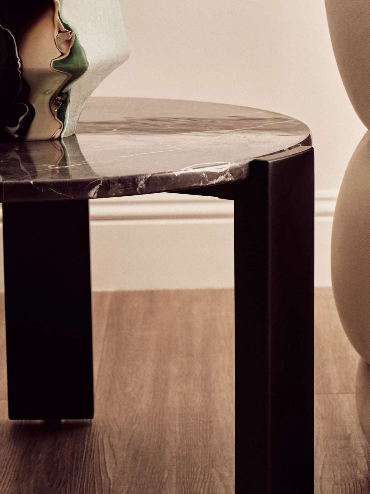 Iberia Black Marble and Acacia Wood Small Coffee Table