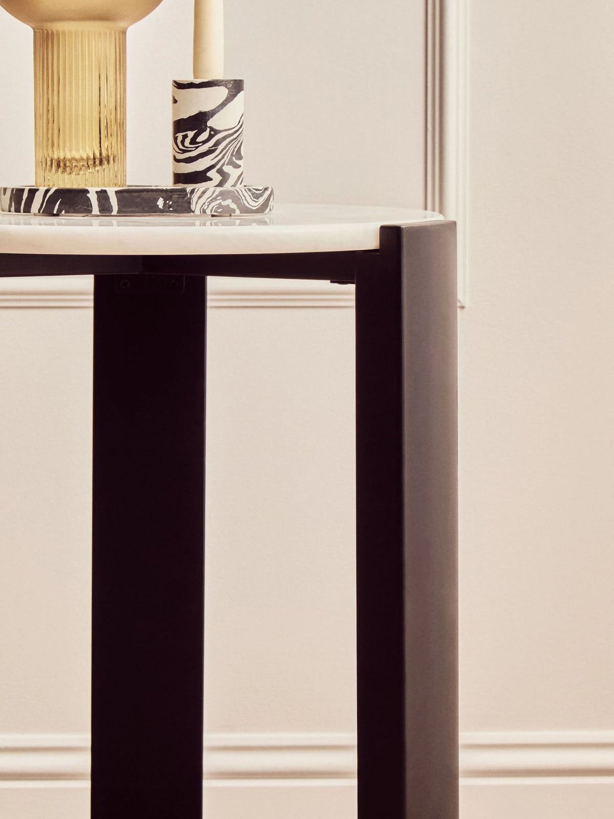 Iberia White Marble and Black Acacia Wood Side Table