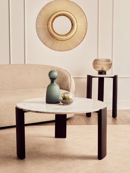 Iberia White Marble and Black Acacia Wood Side Table