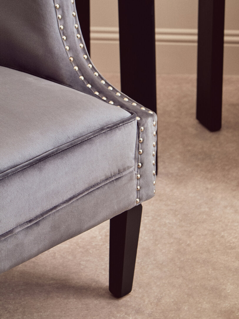 Olympia Grey Velvet Studded Chair