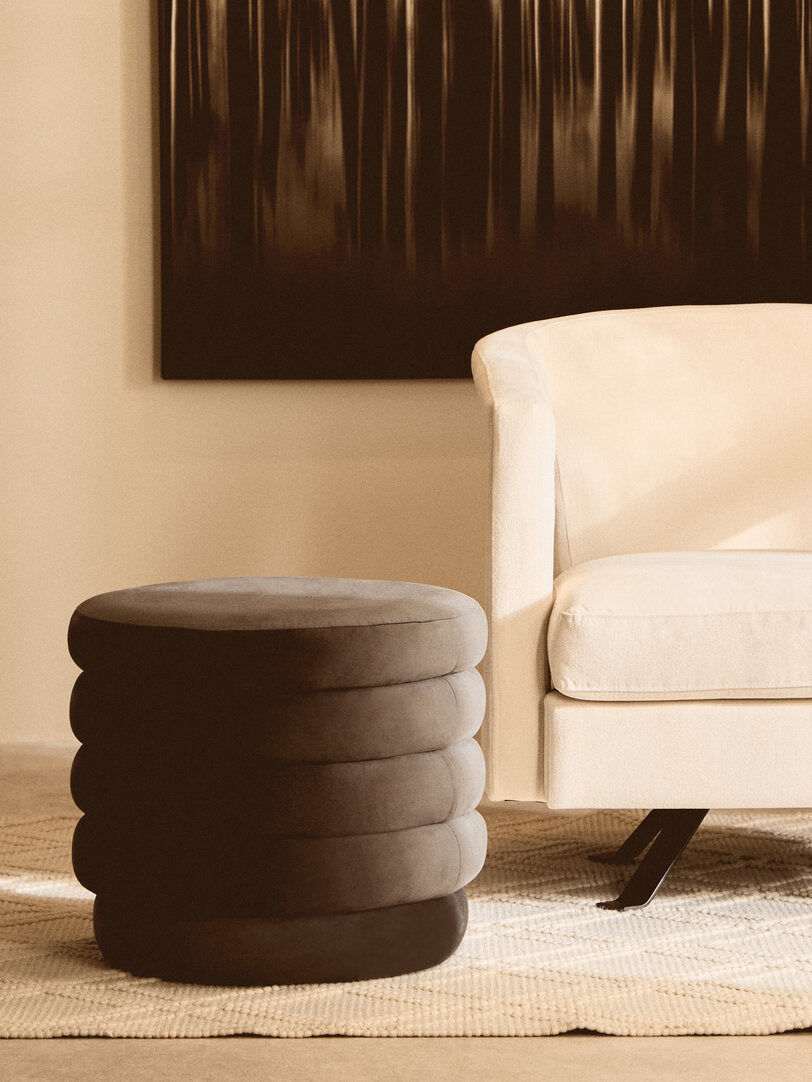 Athena Graphite Velvet Round Footstool