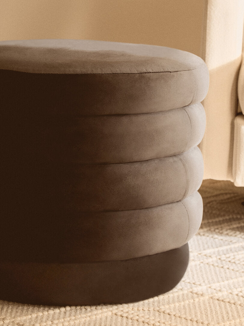 Athena Graphite Velvet Round Footstool