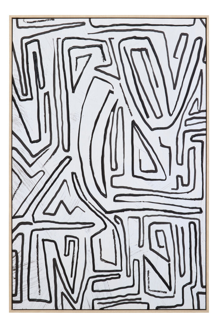 Modernist Abstract Black and Cream Textured Wall Art