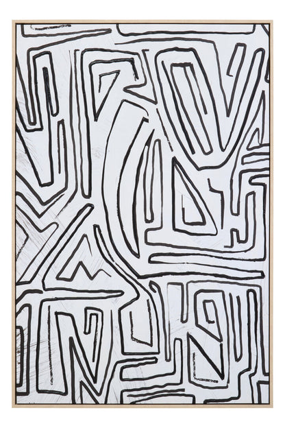 Modernist Abstract Black and Cream Textured Wall Art