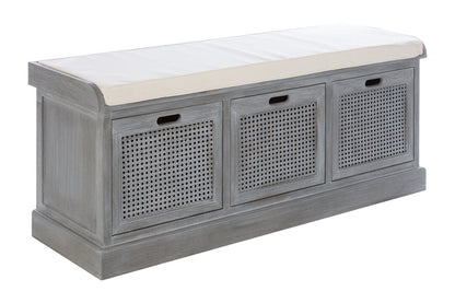 Heirloom Grey Three Drawer Storage Bench with Cushion