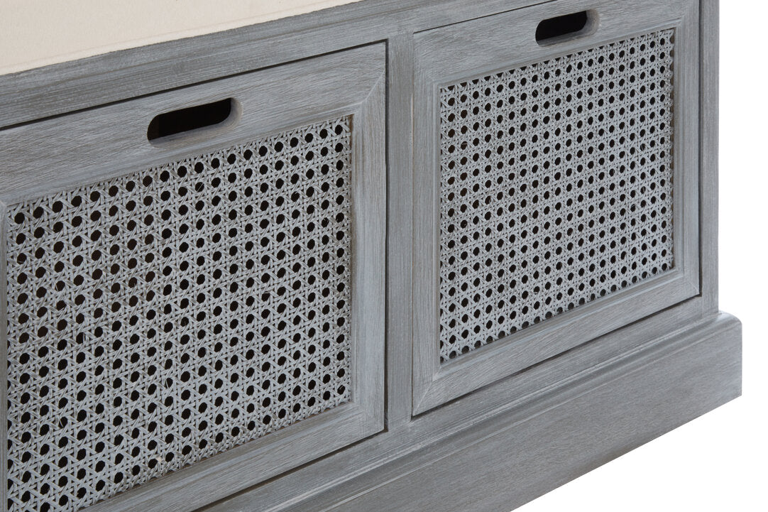 Heirloom Grey Three Drawer Storage Bench with Cushion