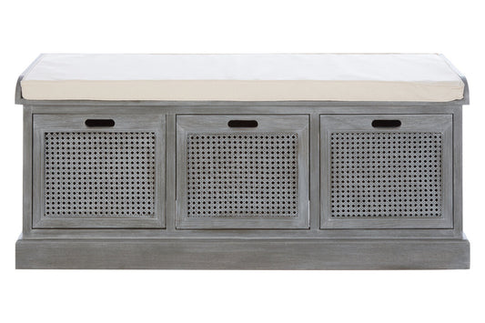 Heirloom Grey Three Drawer Storage Bench with Cushion