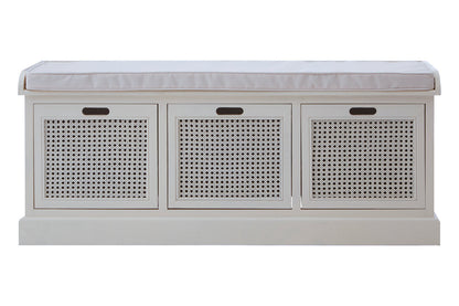 Heirloom Antique White Three Drawer Storage Bench with Cushion