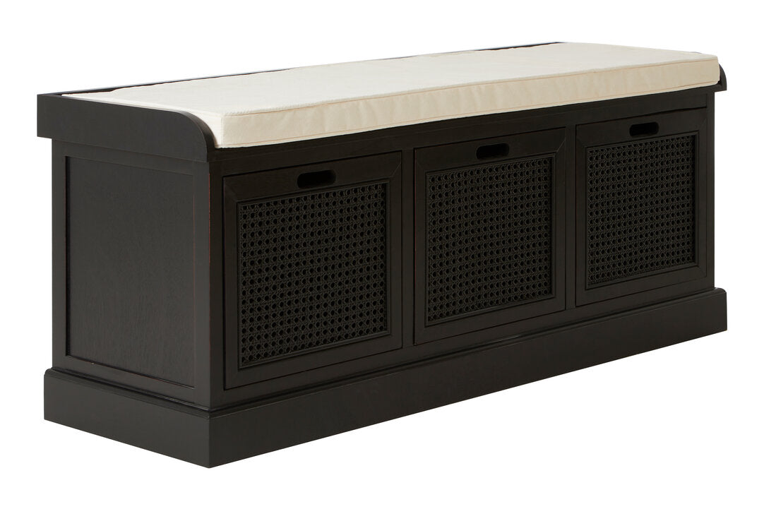 Heirloom Black Three Drawer Storage Bench with Cushion