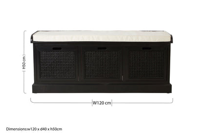 Heirloom Black Three Drawer Storage Bench with Cushion