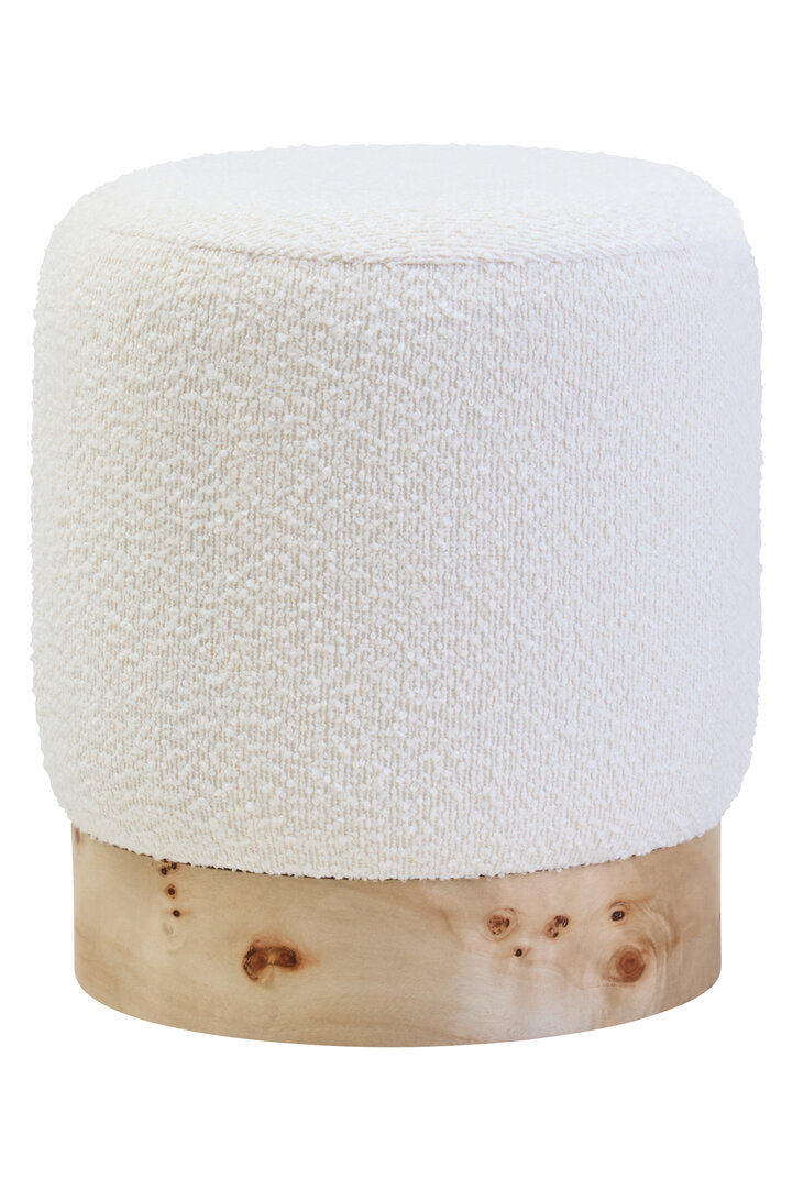 Sequoia Burl Wood And Cream Boucle Round Stool