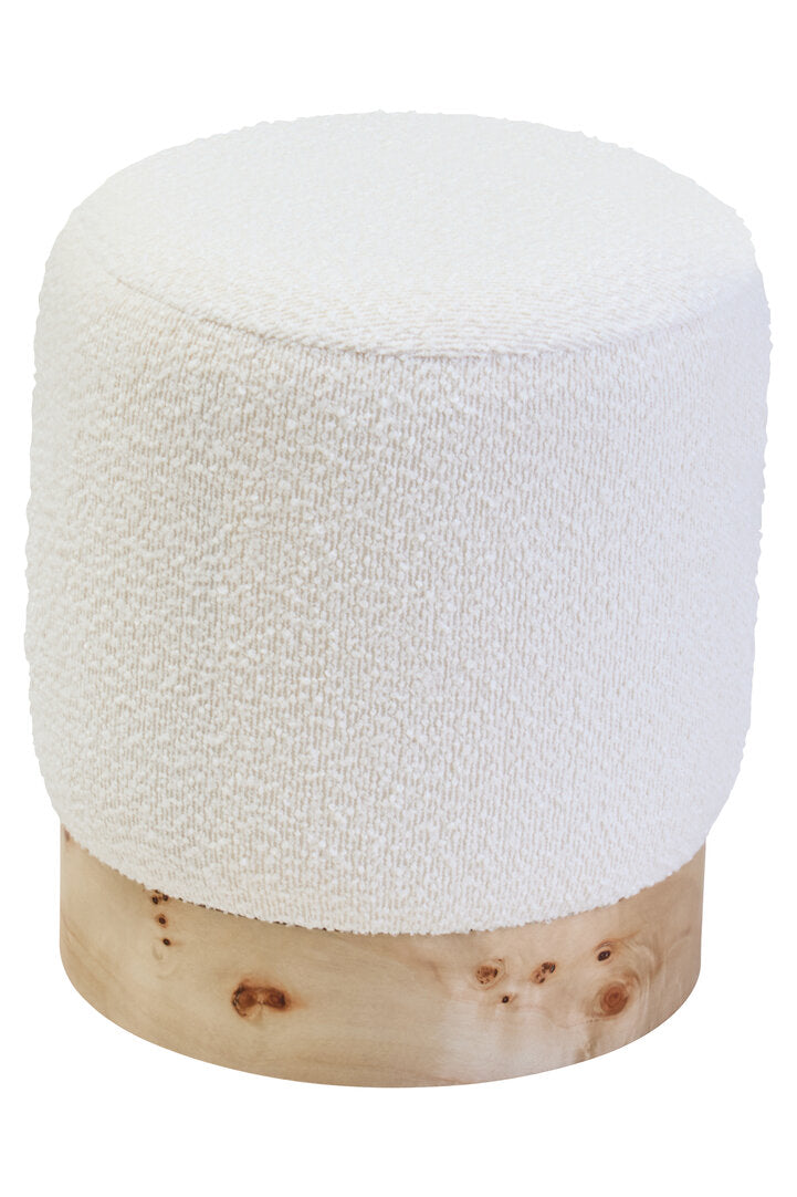 Sequoia Burl Wood And Cream Boucle Round Stool