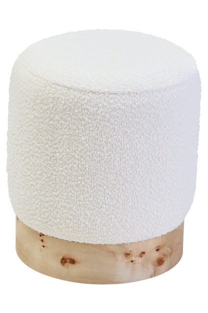 Sequoia Burl Wood And Cream Boucle Round Stool