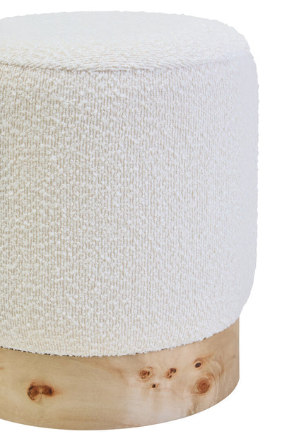 Sequoia Burl Wood And Cream Boucle Round Stool
