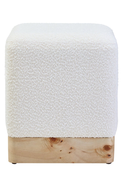 Sequoia Burl Wood And Cream Boucle Sqaure Stool