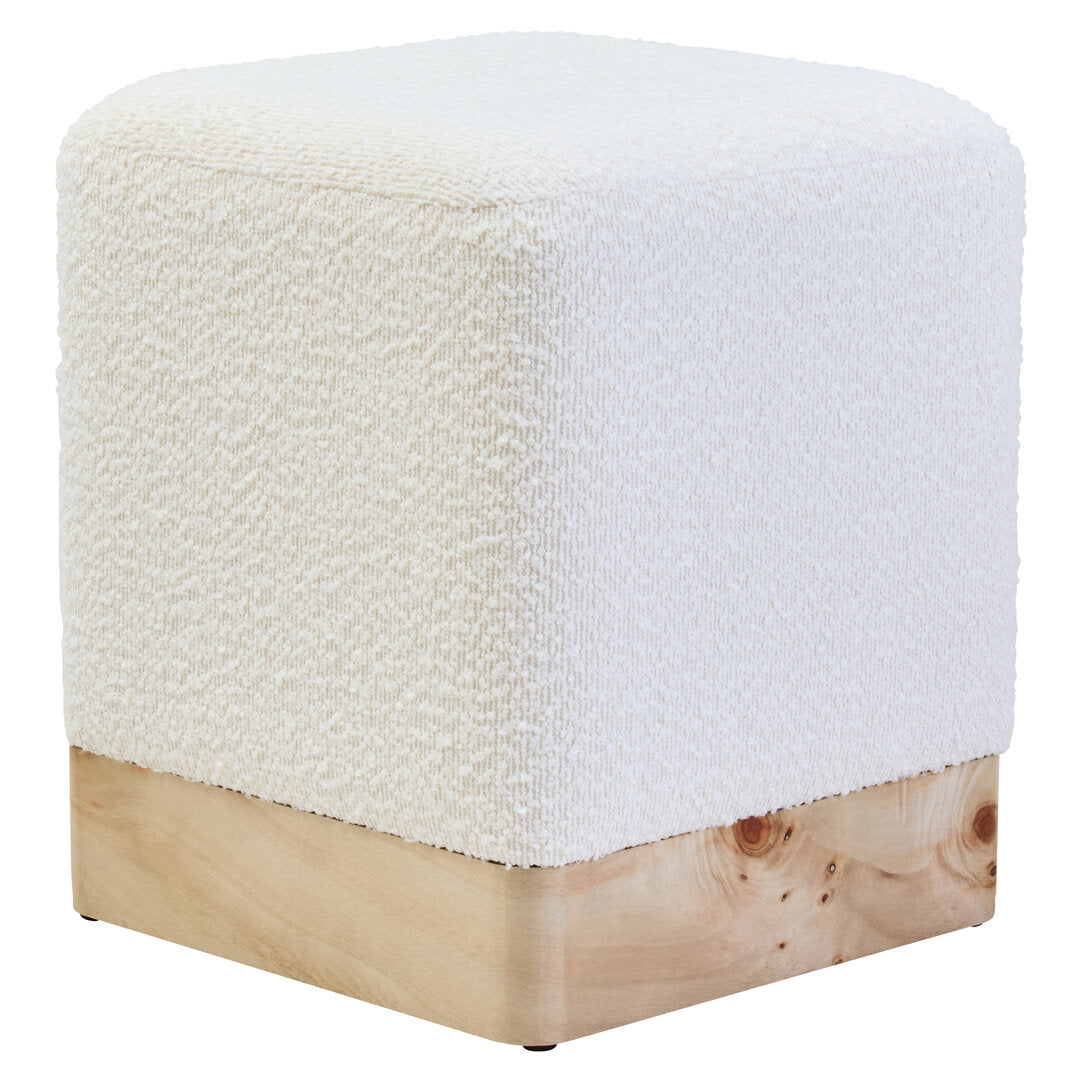 Sequoia Burl Wood And Cream Boucle Sqaure Stool