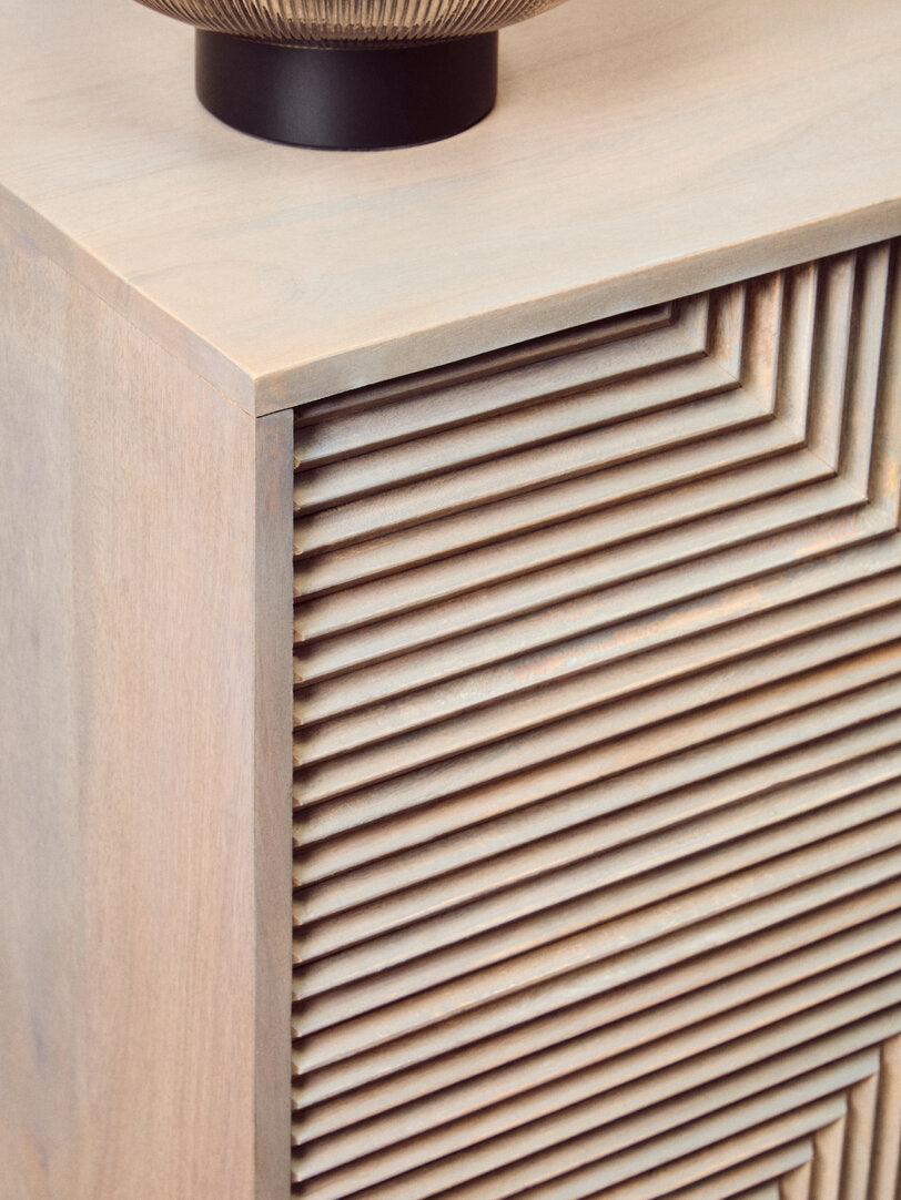 Bengal Two Door Greywash Carved Mango Wood Sideboard