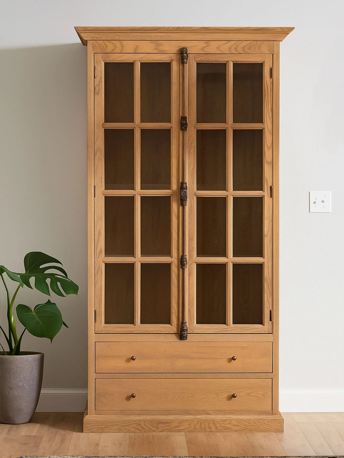 Bordeaux Washed Grey Finish Oak Wood Tall Cabinet
