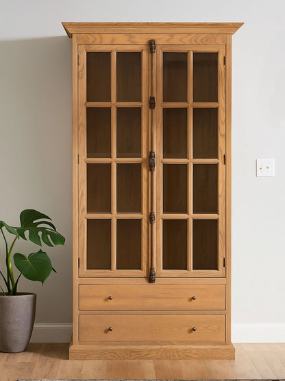 Bordeaux Washed Grey Finish Oak Wood Tall Cabinet