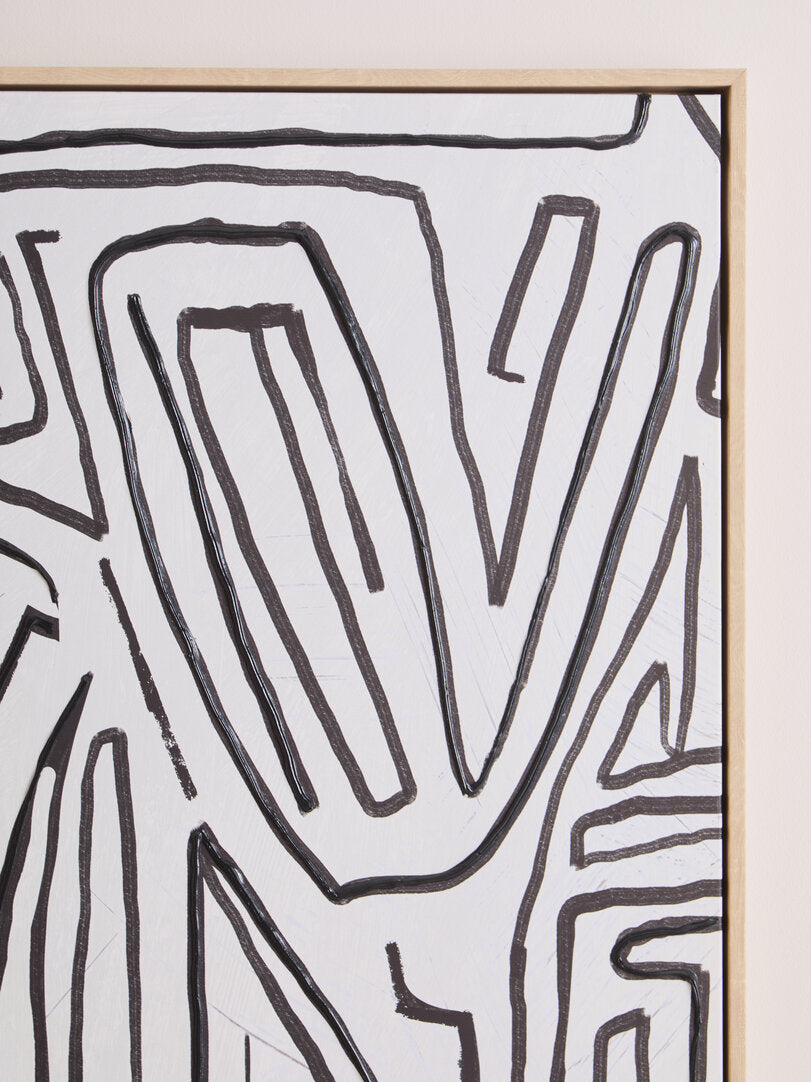 Modernist Abstract Black and Cream Textured Wall Art