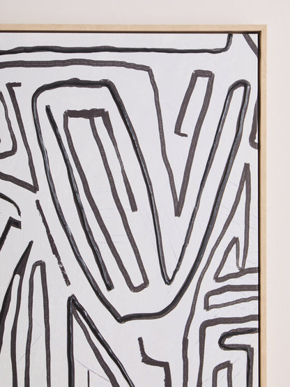 Modernist Abstract Black and Cream Textured Wall Art