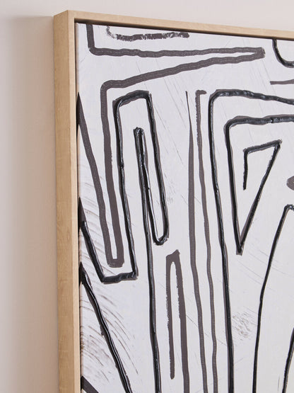 Modernist Abstract Black and Cream Textured Wall Art