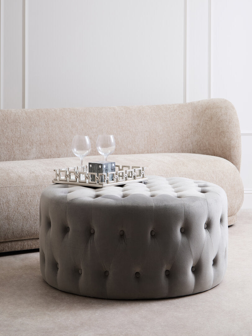 Harper Grey Velvet Round Tufted Footstool