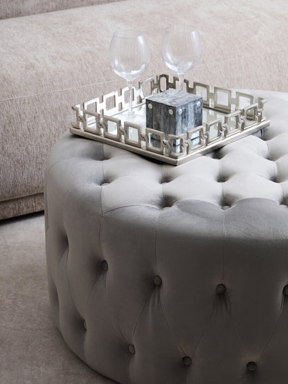 Harper Grey Velvet Round Tufted Footstool