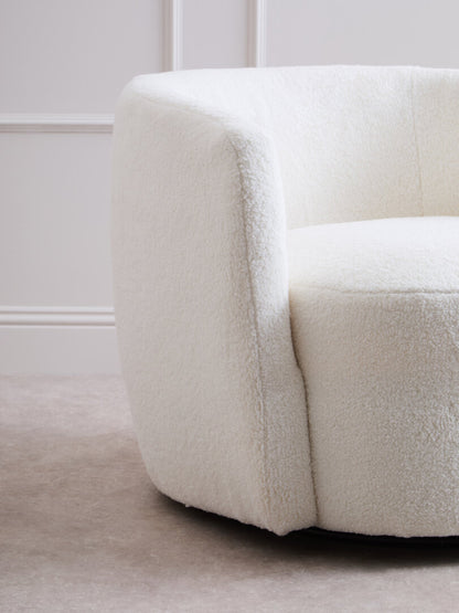 Aspen Ivory Boucle Effect Curved Lounge Chair With Swivel Base