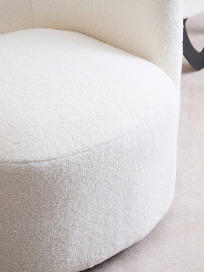 Aspen Ivory Boucle Effect Curved Lounge Chair With Swivel Base