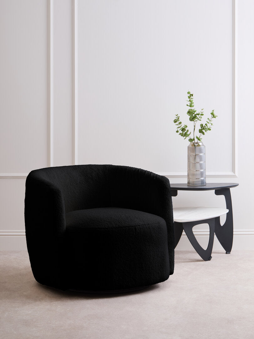 Aspen Black Boucle Effect Curved Lounge Chair With Swivel Base