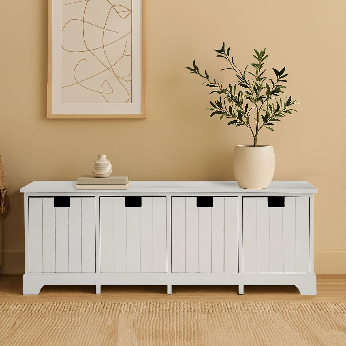 Nantucket White Storage Bench with 4 Drawers