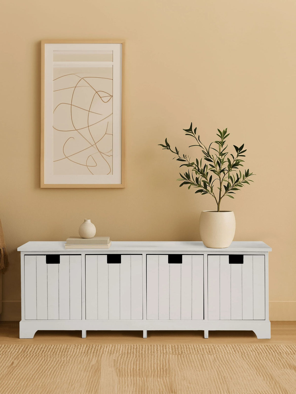 Nantucket White Storage Bench with 4 Drawers