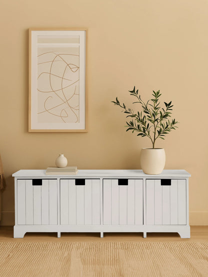 Nantucket White Storage Bench with 4 Drawers