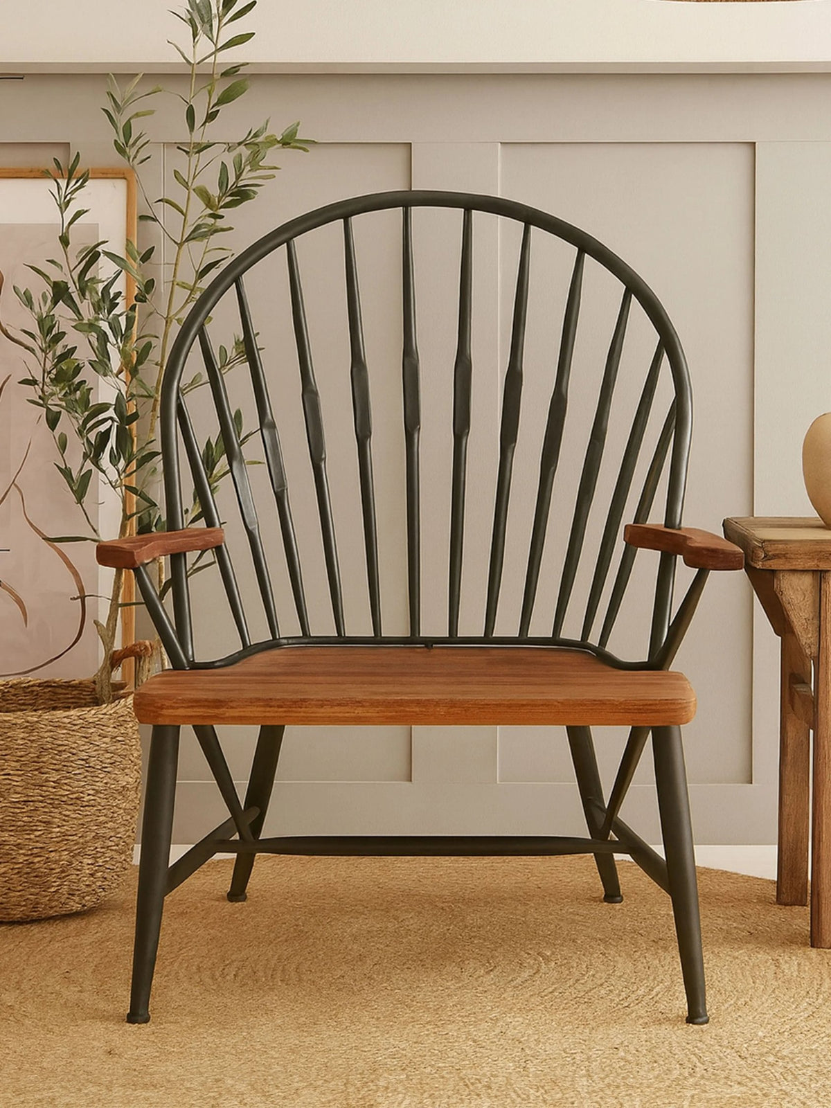 Nova Walnut Wood And Metal Armchair
