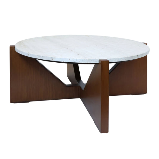 Travelle Travertine Top Coffee Table With Acacia Wood Frame