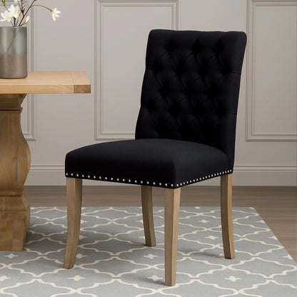 Chelsea Townhouse Black Linen Dining Chair with Wooden Legs