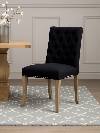 Chelsea Townhouse Black Linen Dining Chair with Wooden Legs